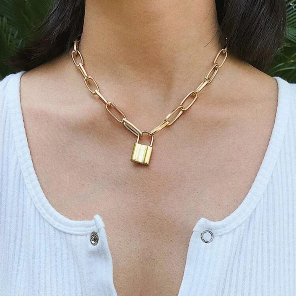 New Lock Charm Gold Tone Necklace